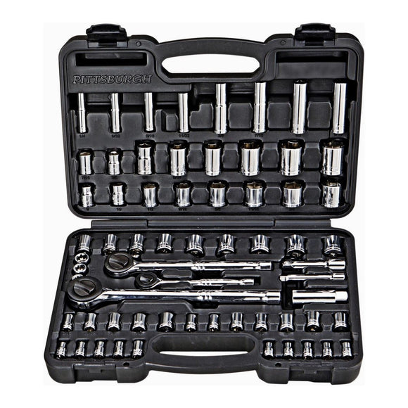 1/4 In., 3/8 In., 1/2 In. Drive SAE & Metric Socket Set, 64 Pc. Pittsburgh