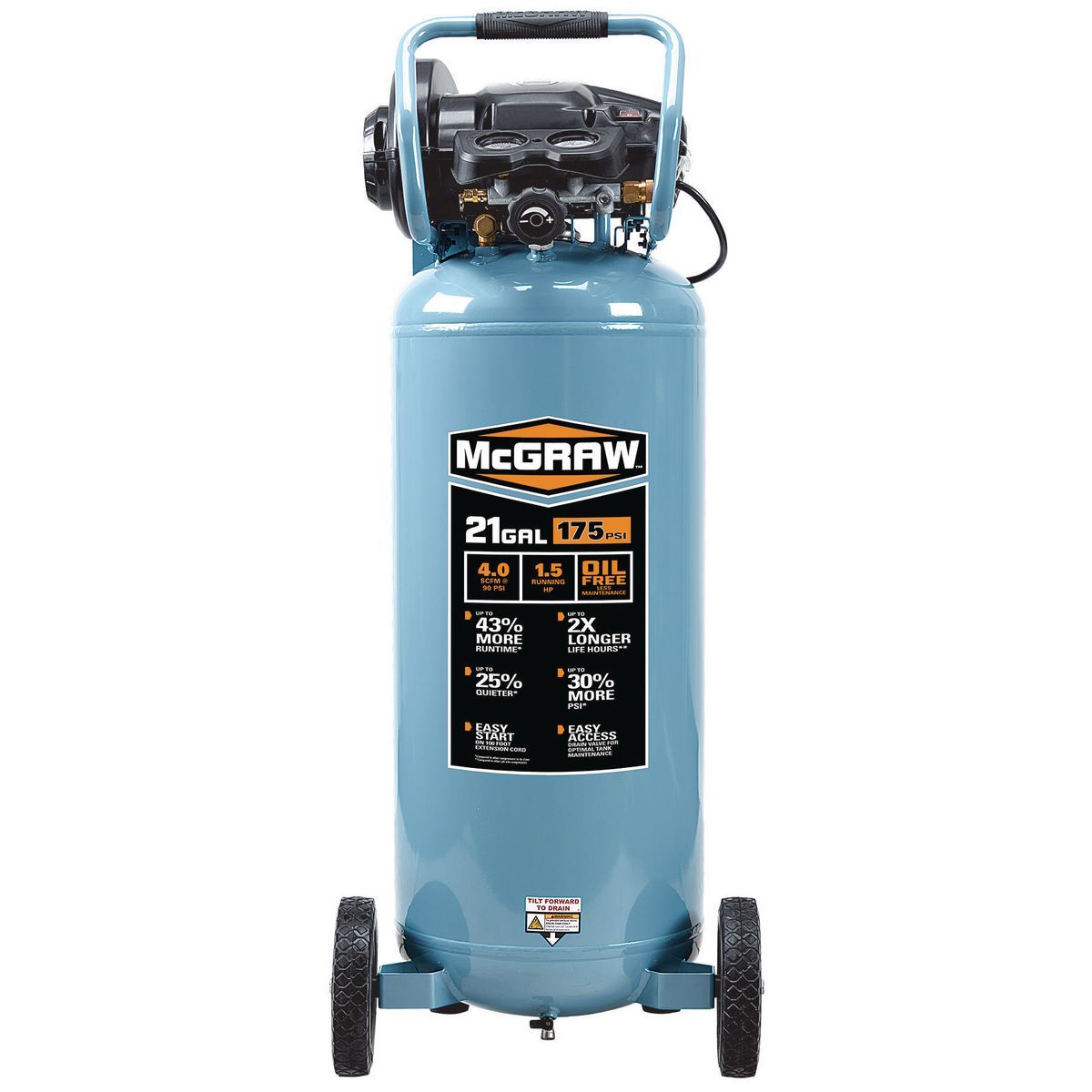 175 Compressor 21 Gallon 175 PSI Oil-Free Vertical Air Compressor McGraw – Brotherz Tools