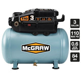 3 Gallon 1/3 HP 110 PSI Oil-Free Hotdog Air Compressor McGraw